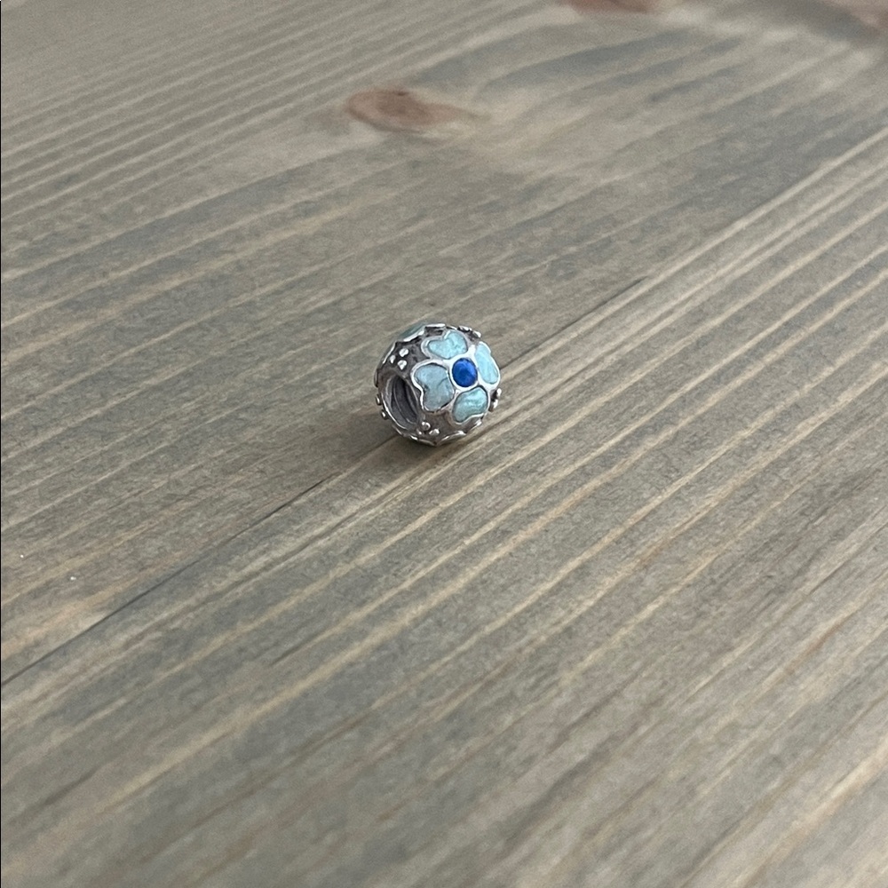 Authentic Retired Pandora Silver Enamel Blue Daisy Flower Charm